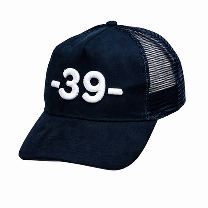 -39- suede Snapback/Trucker cap donkerblauw